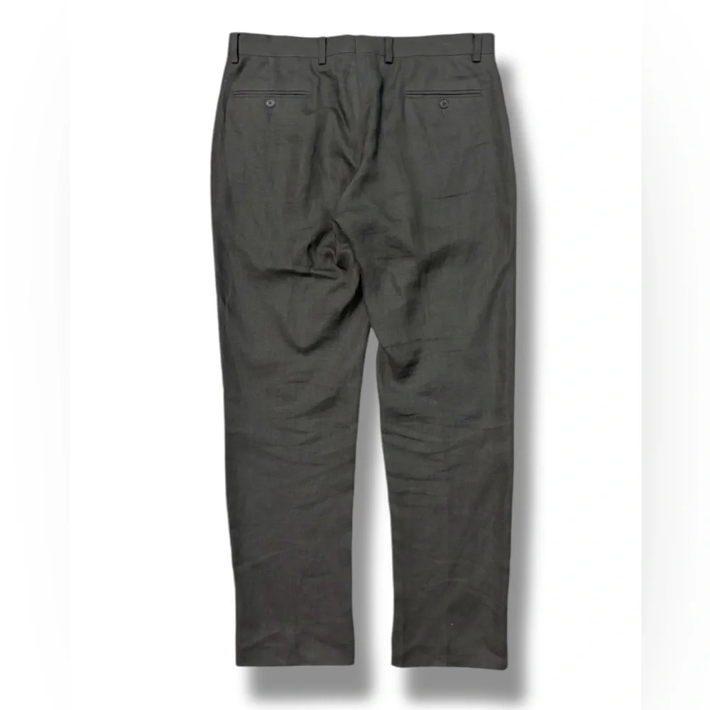 TOMMY HILFIGER Olive Green Linen Flat Front Dress Pants 36x32